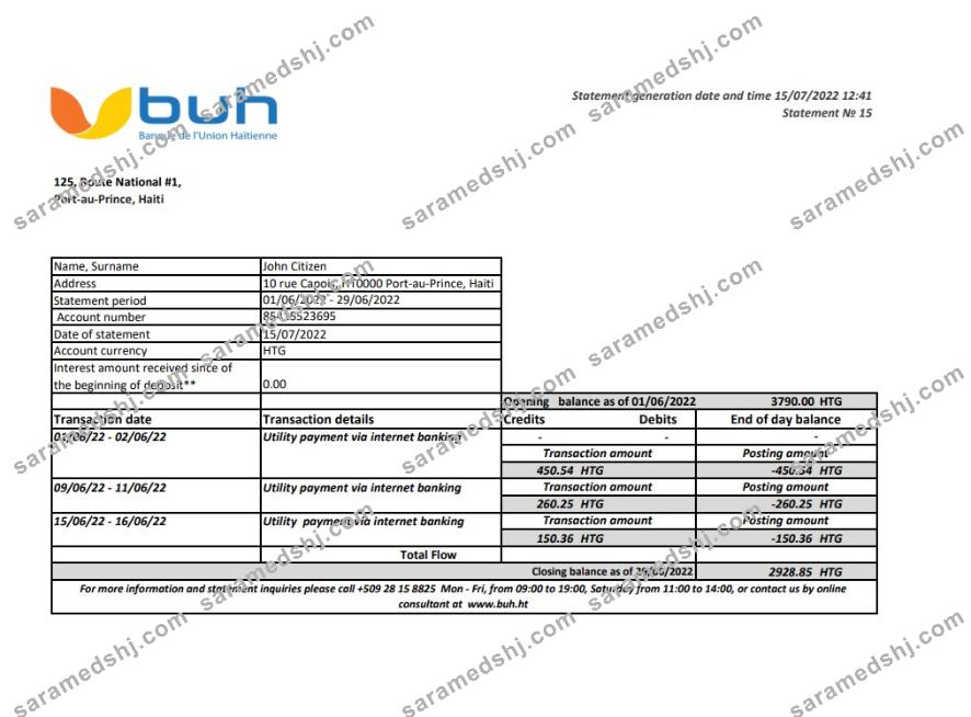 Haiti BUH bank statement xls